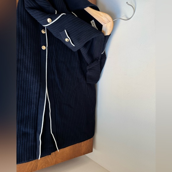 Gaala Paris Lizette Midi Knit Dress NWT Navy and Creme Button-Down Dress - Picture 12 of 15
